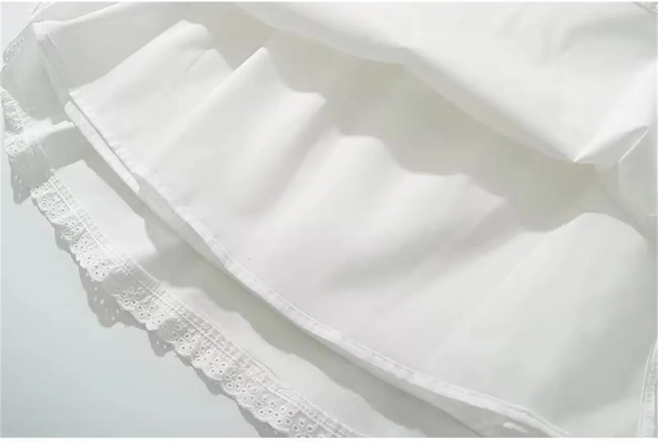 Women Lace Trim Spaghetti Strap White Mini Dress - Summer Cotton Blend Camisole