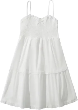 Women Lace Trim Spaghetti Strap White Mini Dress - Summer Cotton Blend Camisole