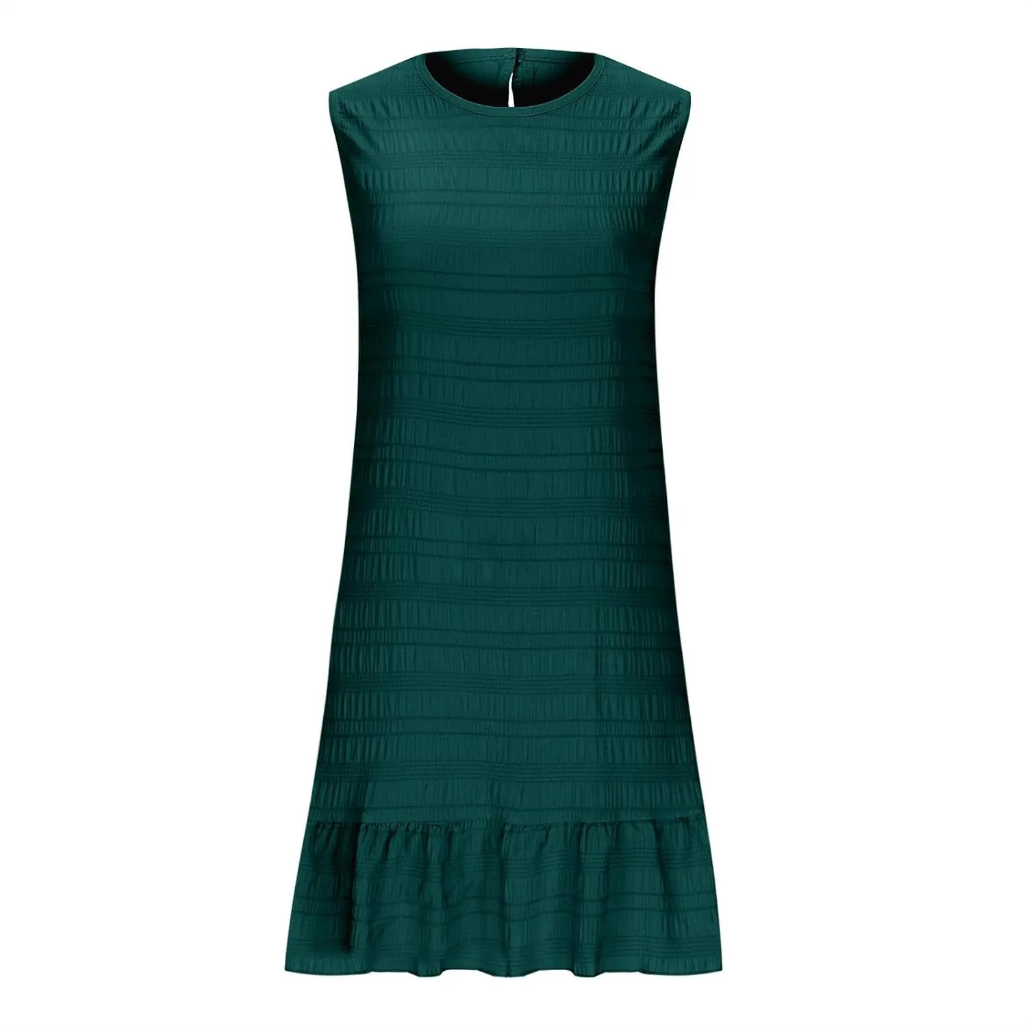 Women Ruffle Hem Sleeveless Tank Dress Casual Crewneck Smock Summer Mini Dresses Trendy Loose Holiday Beach Sundress