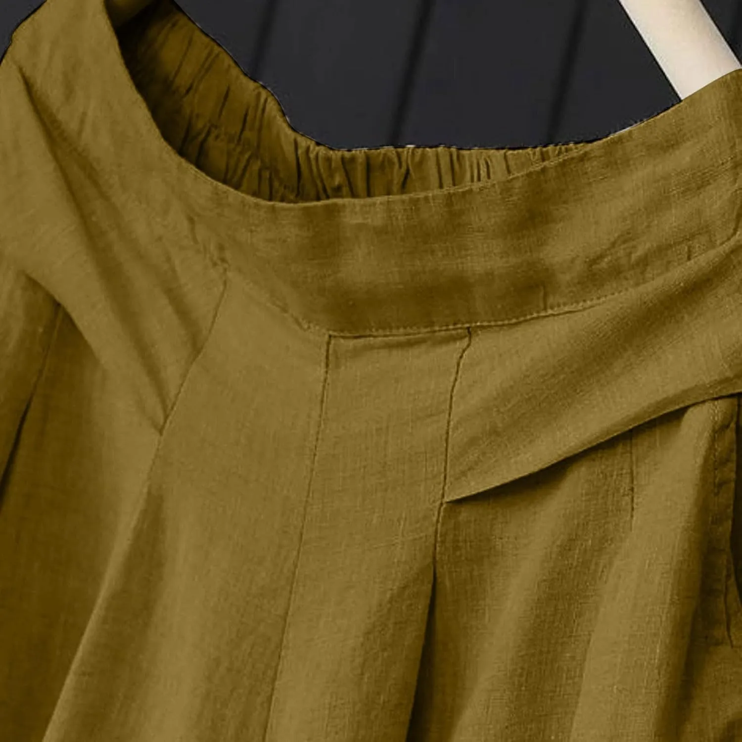 Women' s Culottes Linen Blend Wide Leg Pants Elastic Waist Casual Palazzo Trousers with Pockets Capris