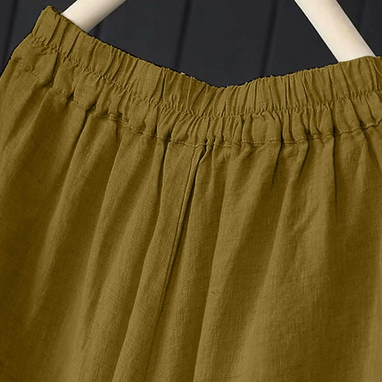 Women' s Culottes Linen Blend Wide Leg Pants Elastic Waist Casual Palazzo Trousers with Pockets Capris