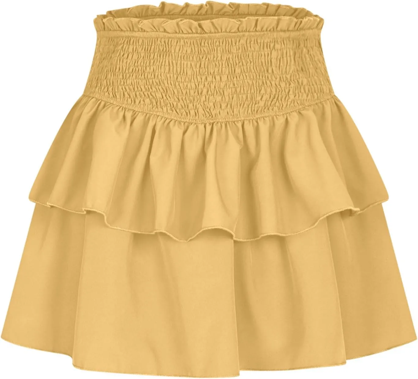 Women Summer Tiered Short Skirt with Shorts, Smocked High Waisted Ruffle Mini Skirts Teen Girls Cute Casual Skirts