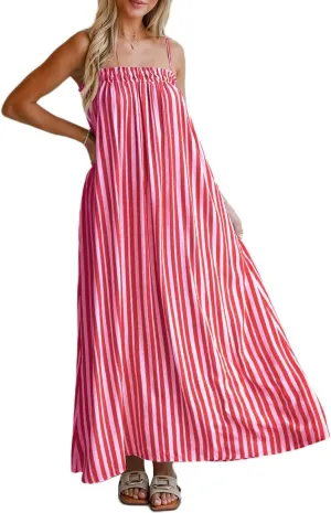 Women Y2K Spaghetti Strap Maxi Dress Boho Flowy Cami Dress Backless Loose Sundress Summer Holiday Beach Dress