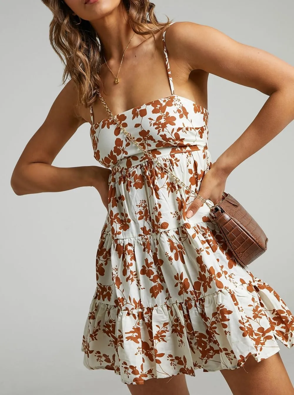 Women Y2K Spaghetti Strap Mini Dress Ruffle Tiered Cami Dress Boho Floral Flowy Sundress Summer Beach Dress