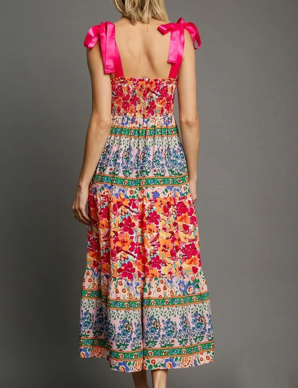 Women Y2K Tie Shoulder Maxi Dress Boho Floral Flowy Tiered Long Dress Ruffle Backless Sundress Summer Beach Dresses