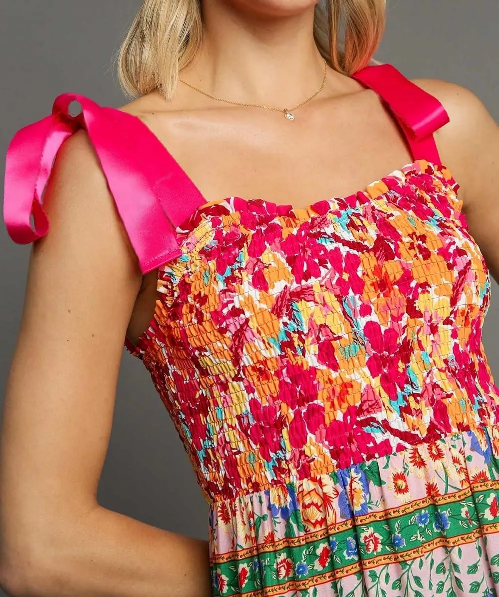 Women Y2K Tie Shoulder Maxi Dress Boho Floral Flowy Tiered Long Dress Ruffle Backless Sundress Summer Beach Dresses