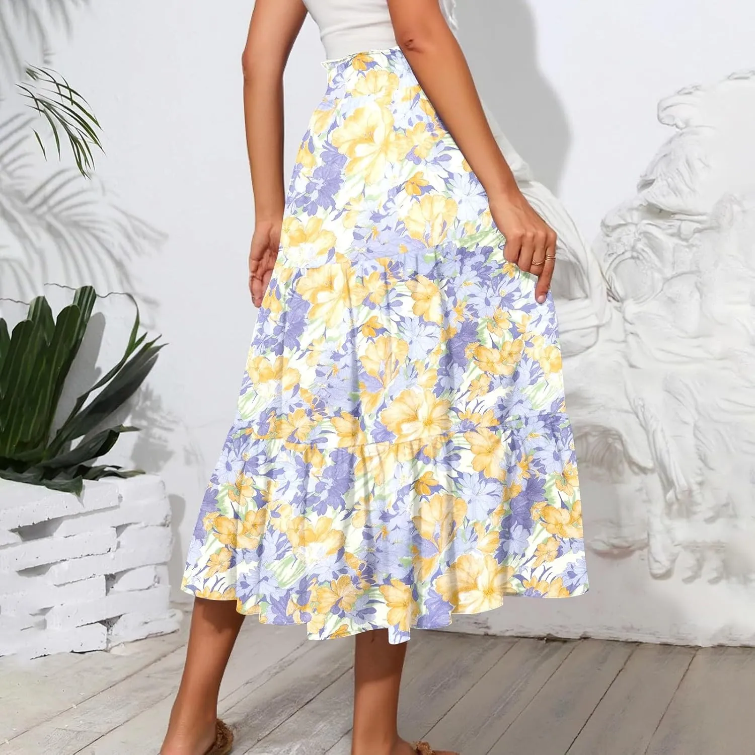 Women's 2025 Spring Summer High Waist Boho Floral Casual Flowy A Line Beach Long Skirts, S-2XL