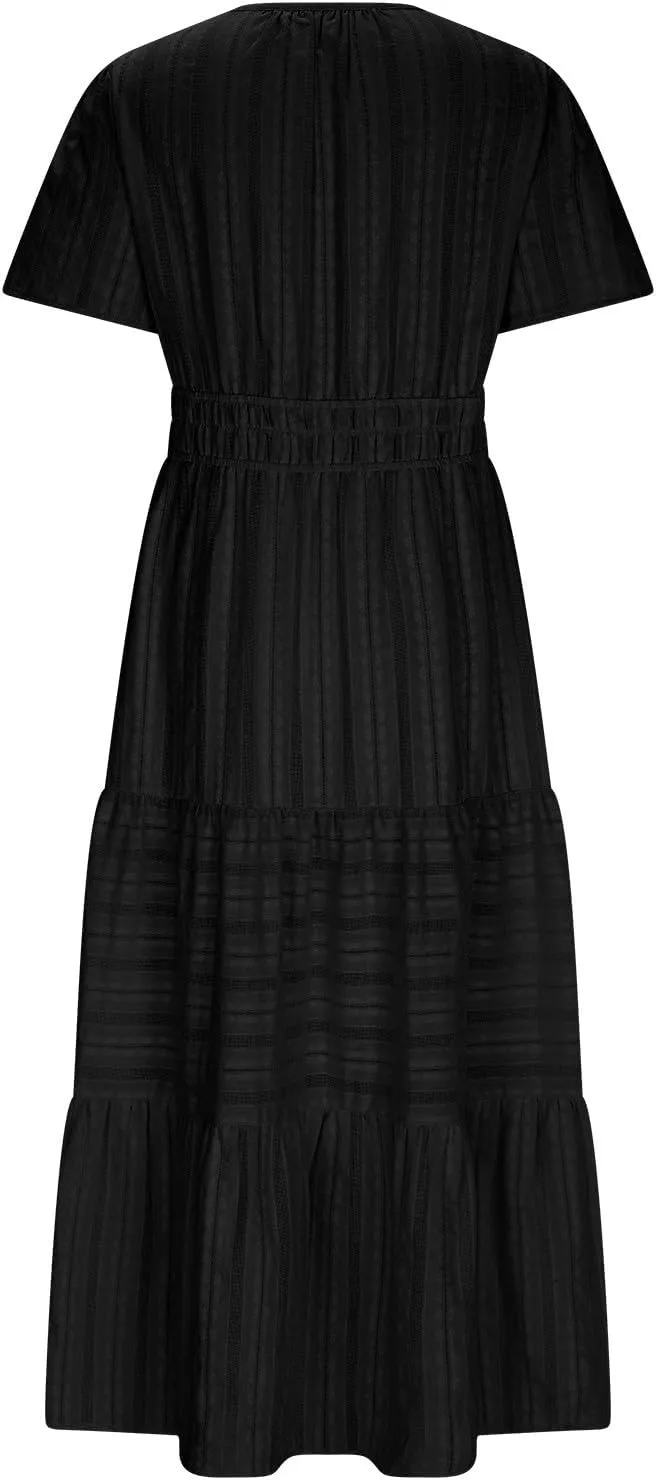Womens 2025 Summer Casual Midi Dresses Casual Short Sleeve V Neck Elastic Waist Boho Beach Dress with Pockets