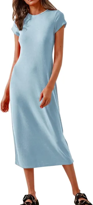 Womens 2025 Summer Tshirt Dress Casual Short Sleeve Crewneck Beach Sundress Trendy Elegant Slim Long Dresses Outfits