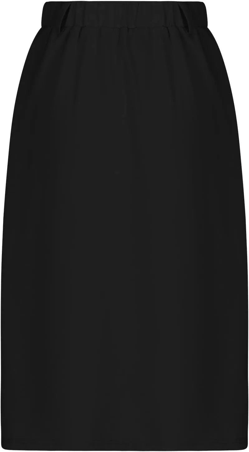 Women's Casual Button Down Midi Skirts Spring Summer High Waist A Line Knee Length Flowy Flared Pleated Skirts S-2XL