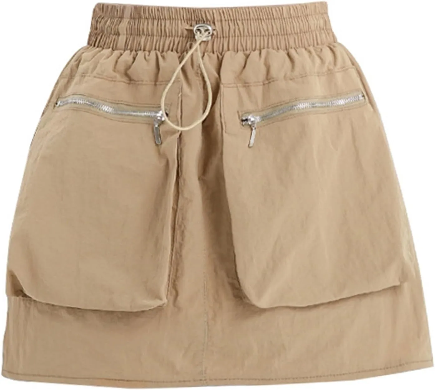 Womens Casual Summer High Waisted Bodycon Mini Skirts Side Drawstring Cargo Skirt with Pockets Plaid Skirt