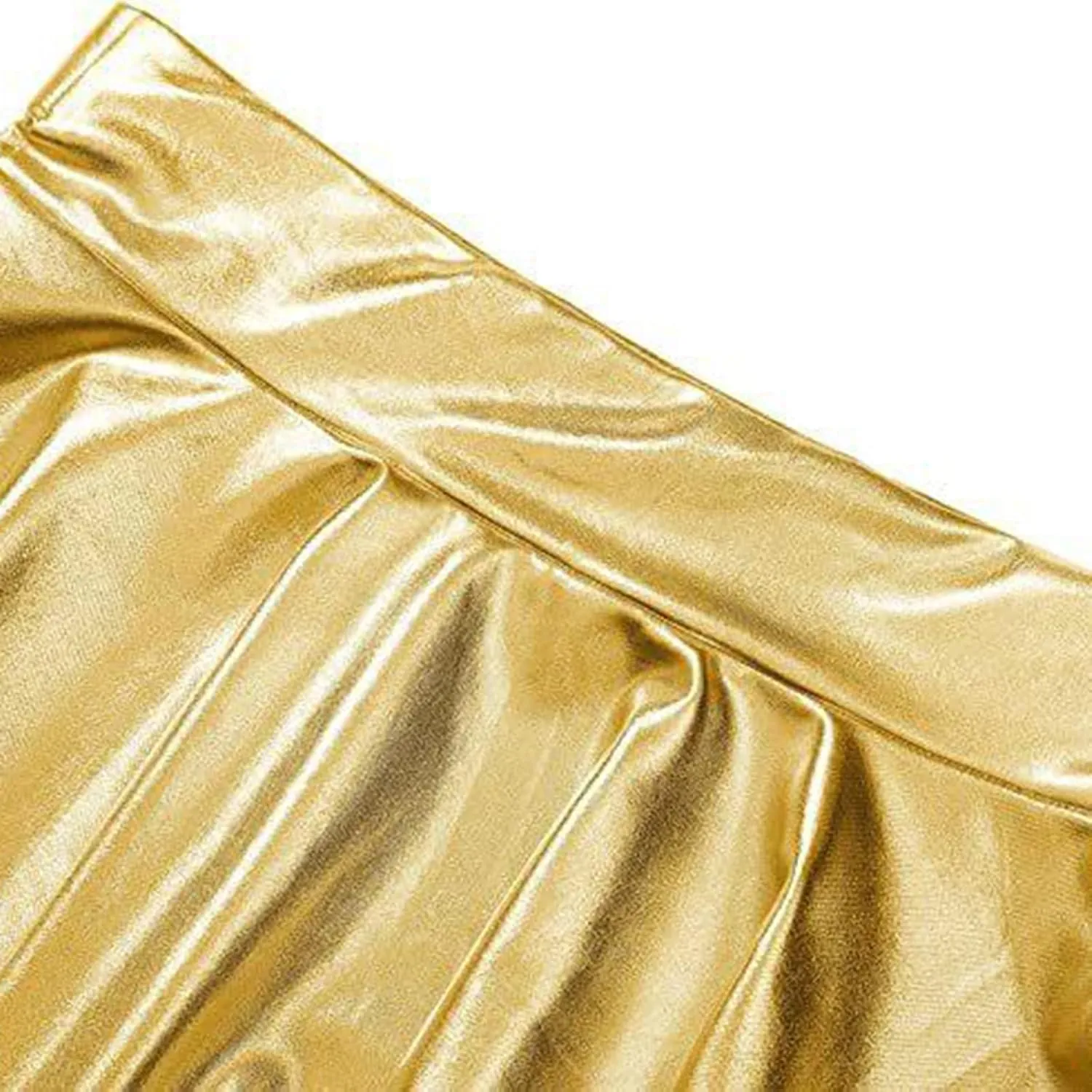 Women's Faux Leather Pleated Flared Skirt High Waist Dance Skate Mini Skirts Nightclub Rave Party A-Line Skirts