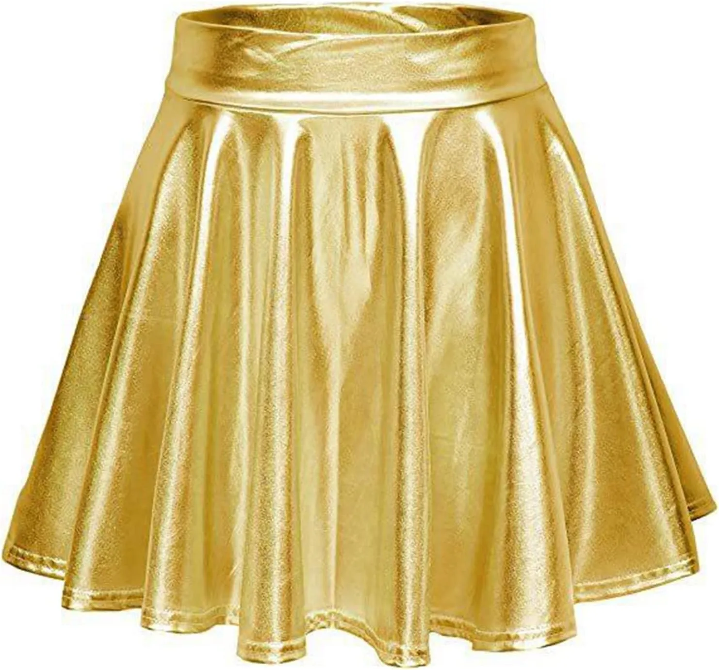 Women's Faux Leather Pleated Flared Skirt High Waist Dance Skate Mini Skirts Nightclub Rave Party A-Line Skirts