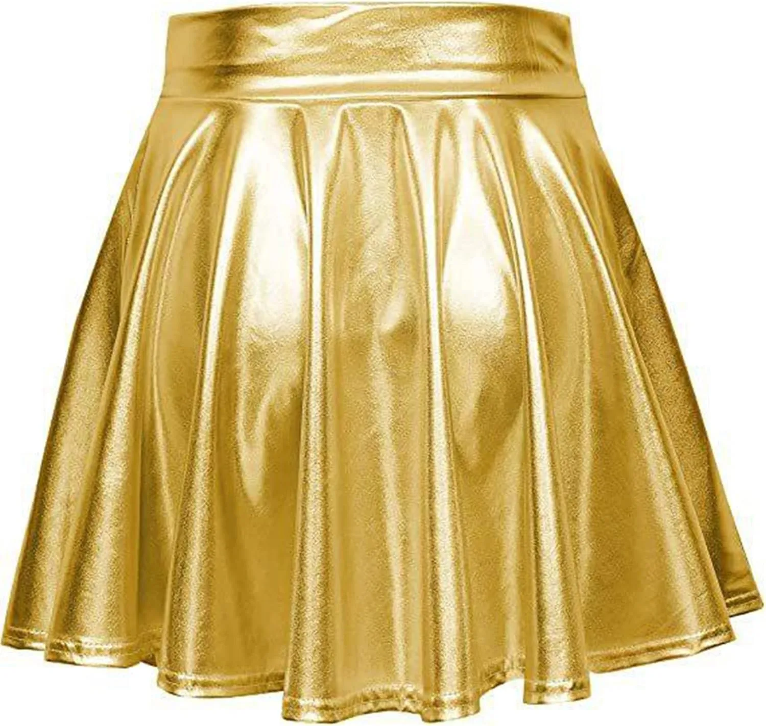 Women's Faux Leather Pleated Flared Skirt High Waist Dance Skate Mini Skirts Nightclub Rave Party A-Line Skirts