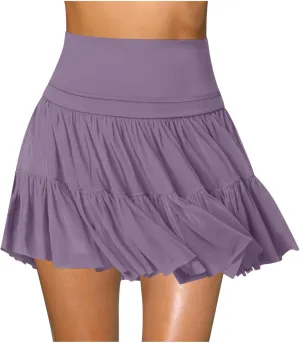 Women's Mini Skirt Skort Flowy Pleated High Waisted Ruffle Tennis Skirts for Women Athletic Skater Golf with Shorts