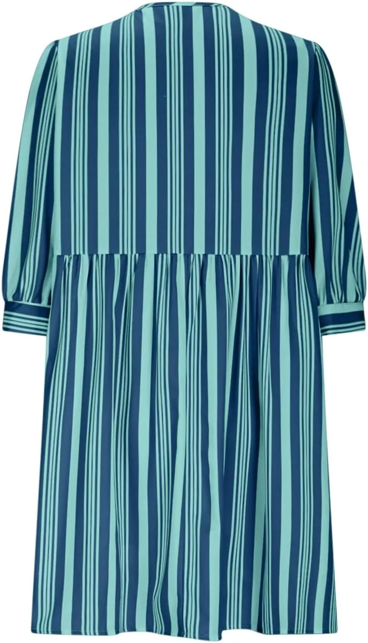 Women's Puff Sleeve Mini Dress Summer Casual Bow Tie Crewneck Striped Loose Flowy Beach Dresses Trendy 2025 Outfits