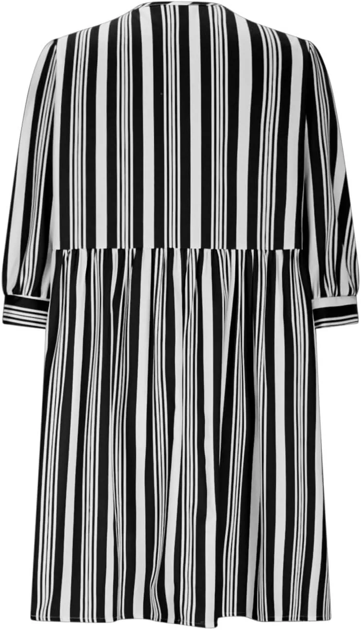 Women's Puff Sleeve Mini Dress Summer Casual Bow Tie Crewneck Striped Loose Flowy Beach Dresses Trendy 2025 Outfits