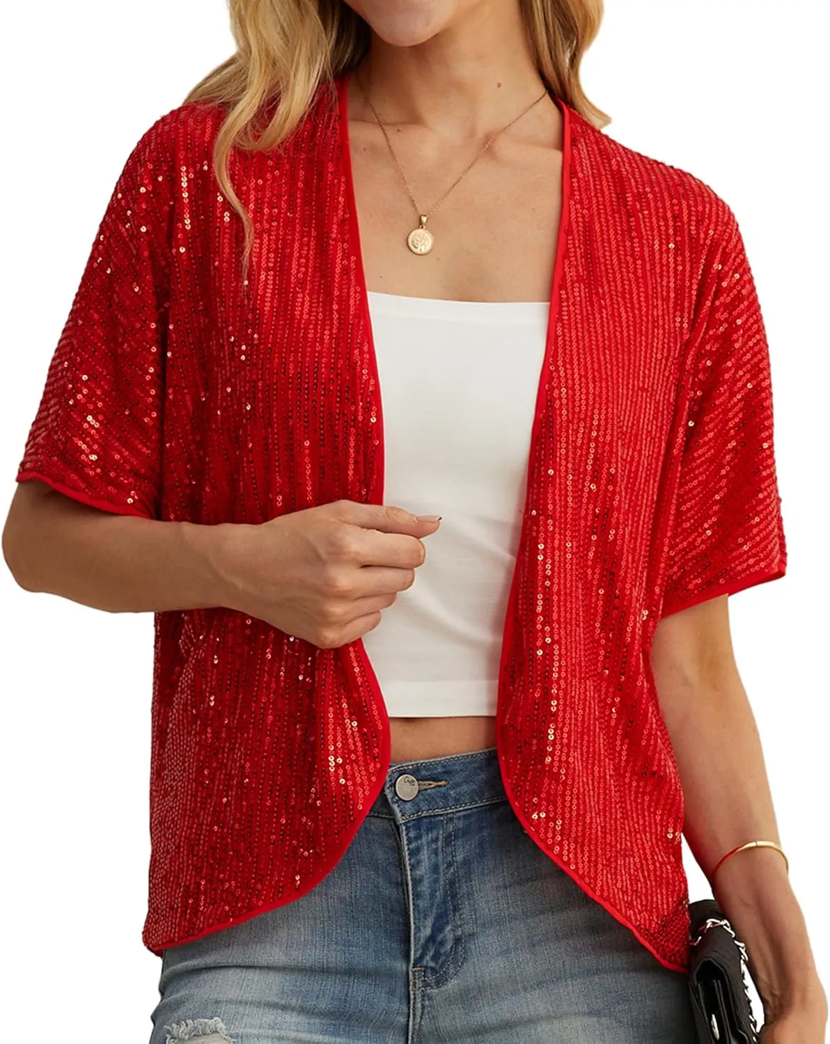 Women's Sequin Sparkle Lightweight Cardigan Casual Party Clubwear Cover Up Glitter Sequin Cardigan