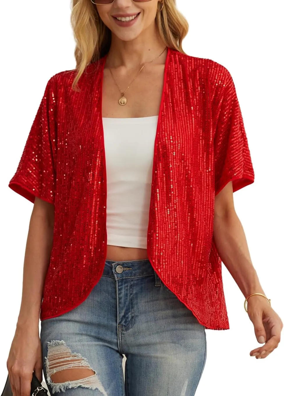 Women's Sequin Sparkle Lightweight Cardigan Casual Party Clubwear Cover Up Glitter Sequin Cardigan