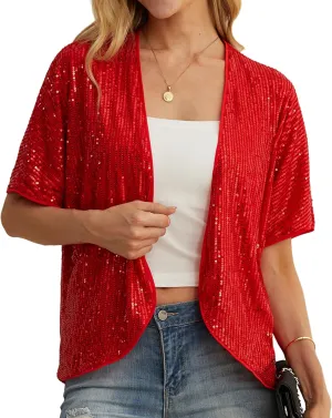 Women's Sequin Sparkle Lightweight Cardigan Casual Party Clubwear Cover Up Glitter Sequin Cardigan