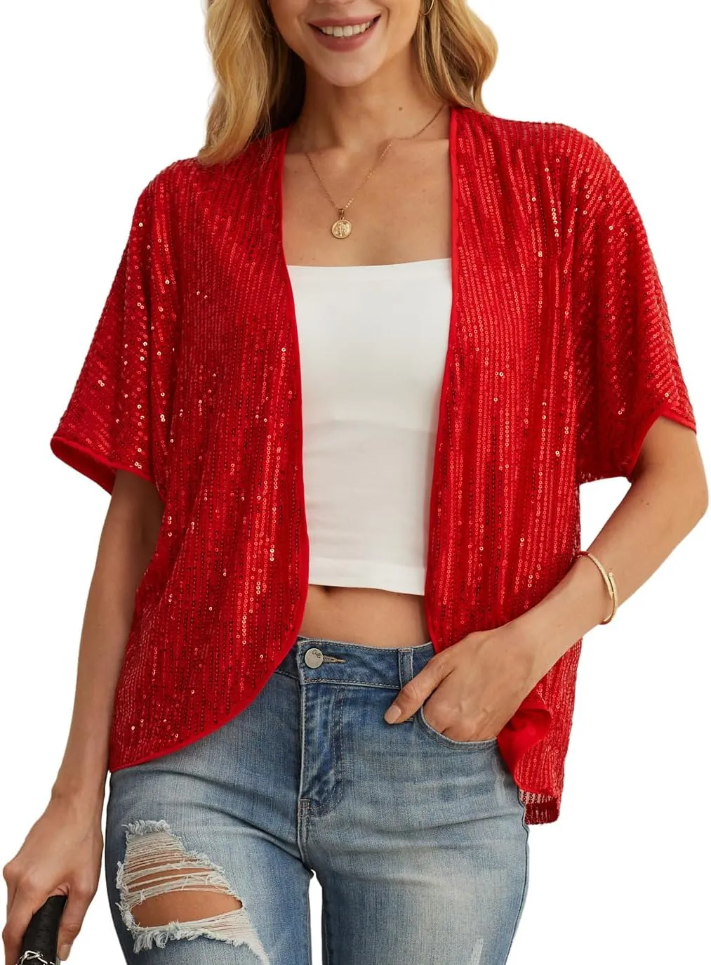 Women's Sequin Sparkle Lightweight Cardigan Casual Party Clubwear Cover Up Glitter Sequin Cardigan