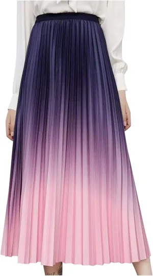 Womens Skirts midi Length Elegant Pleated Midi Skirt Fashion High Waisted Flowy Skirt Gradient Color Half Skirts