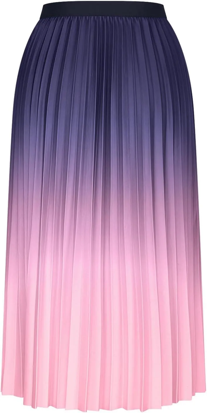 Womens Skirts midi Length Elegant Pleated Midi Skirt Fashion High Waisted Flowy Skirt Gradient Color Half Skirts