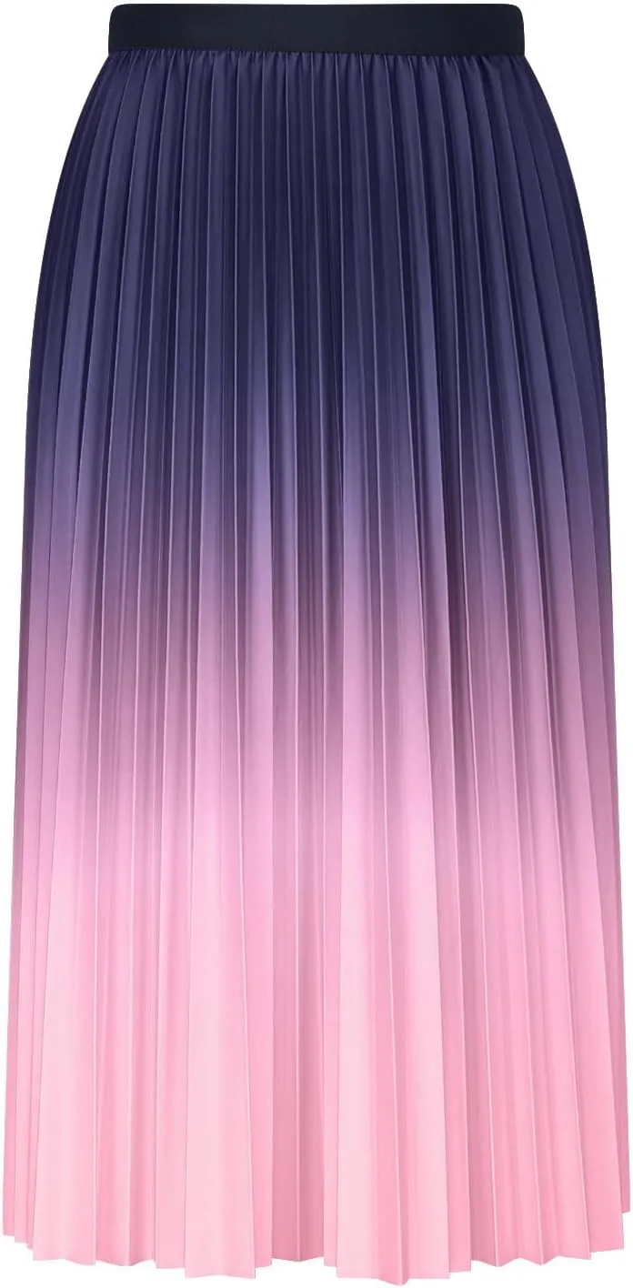 Womens Skirts midi Length Elegant Pleated Midi Skirt Fashion High Waisted Flowy Skirt Gradient Color Half Skirts