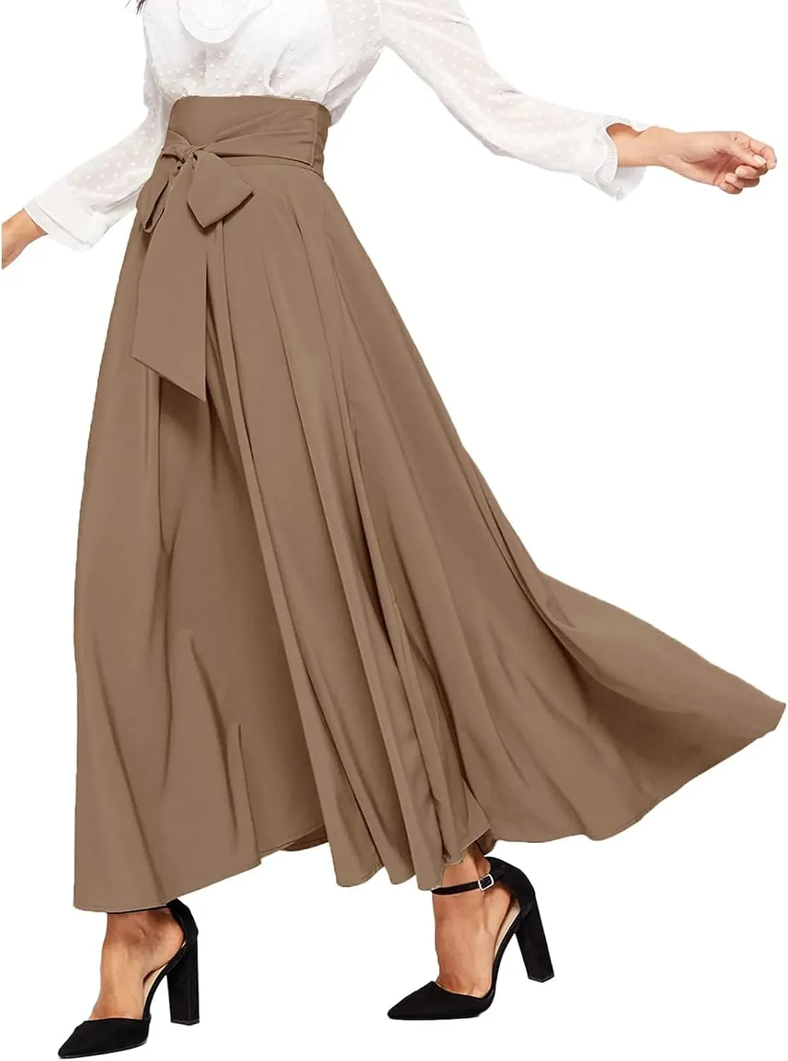Womens Skirts Women Elastic High Waist Boho Maxi Skirt Casual Drawstring A Line Long Skirt Women's Midi Skirt