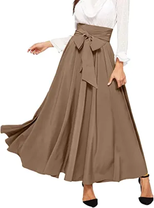 Womens Skirts Women Elastic High Waist Boho Maxi Skirt Casual Drawstring A Line Long Skirt Women's Midi Skirt