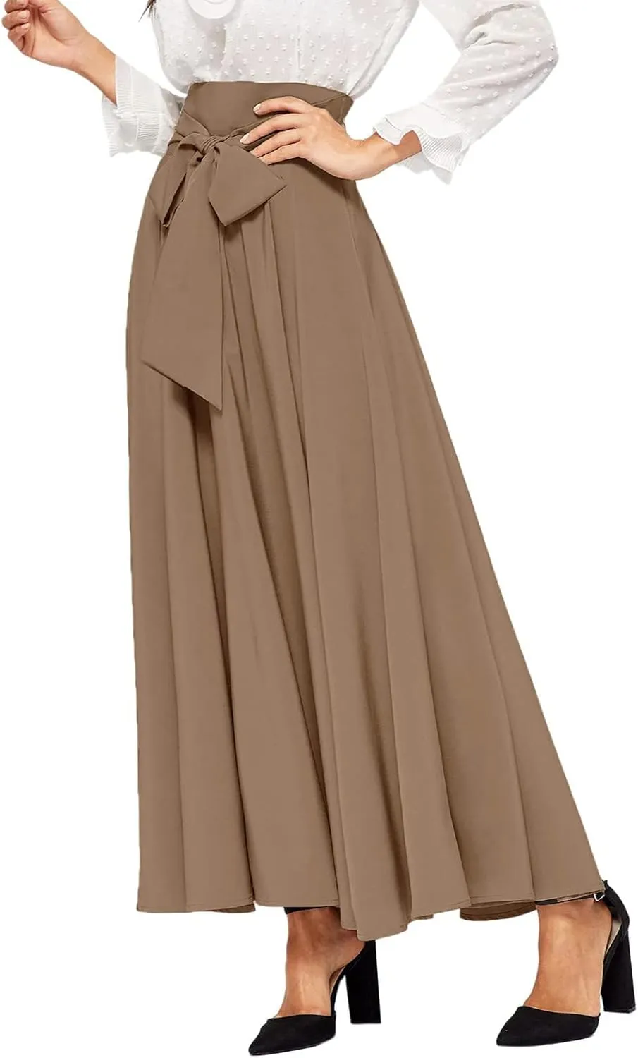 Womens Skirts Women Elastic High Waist Boho Maxi Skirt Casual Drawstring A Line Long Skirt Women's Midi Skirt