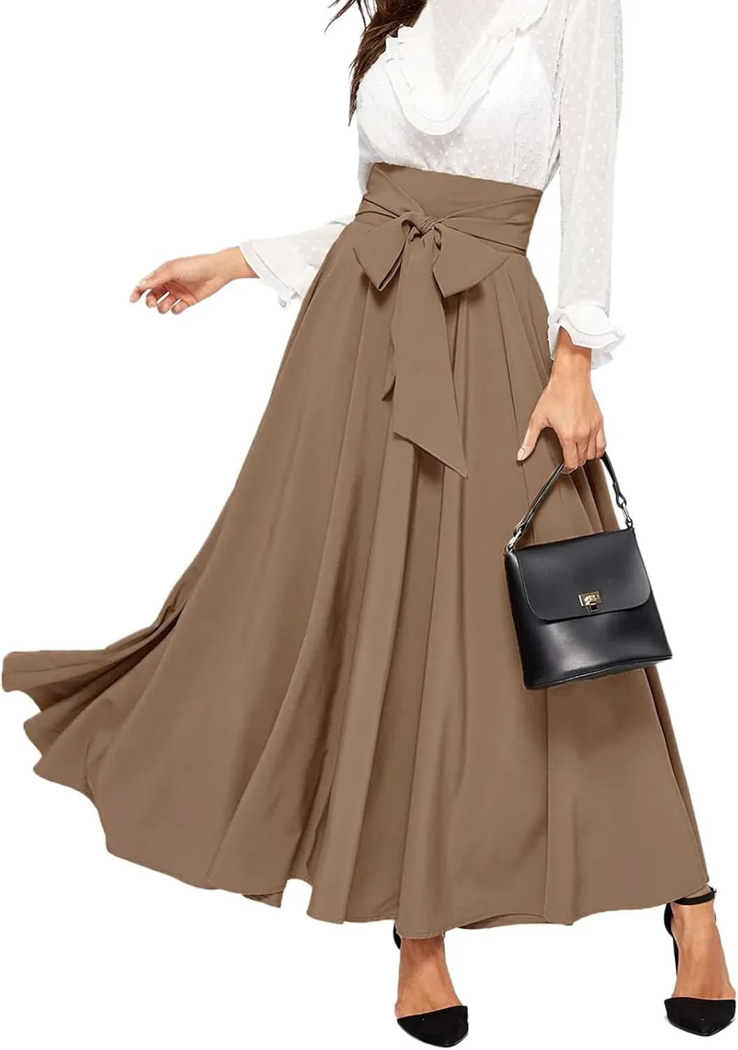 Womens Skirts Women Elastic High Waist Boho Maxi Skirt Casual Drawstring A Line Long Skirt Women's Midi Skirt