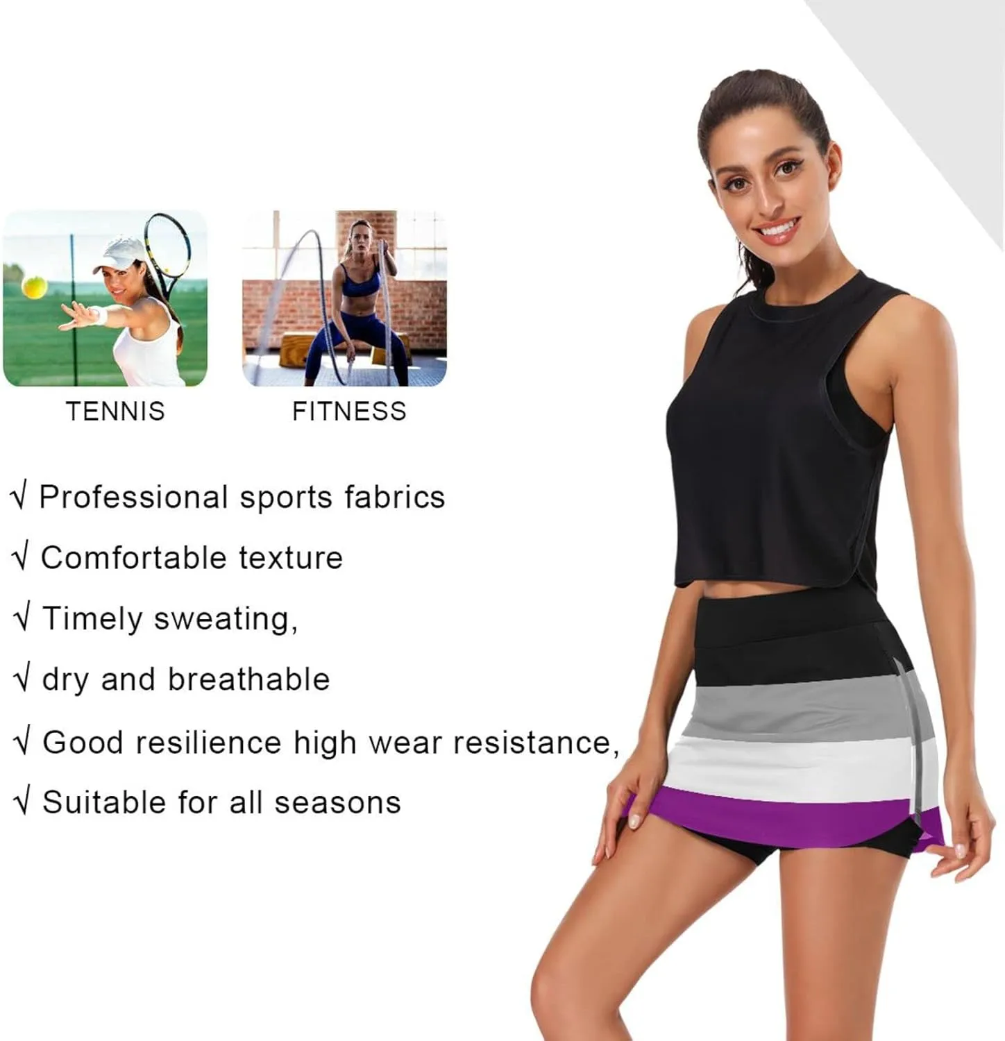 Womens Sports Skort Gay Pride Flag LGBT Rainbow Flag Summer Athletic Tennis Skirt Golf Skorts with Pockets