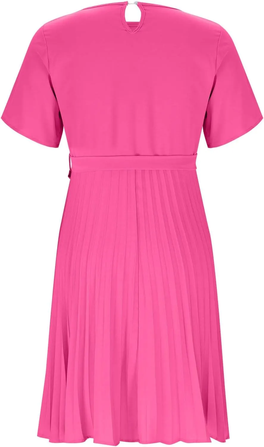 Women's Spring Summer Short Sleeve Midi Dress Casual Crewneck Belted Pleated A Line Flowy Party Dresses