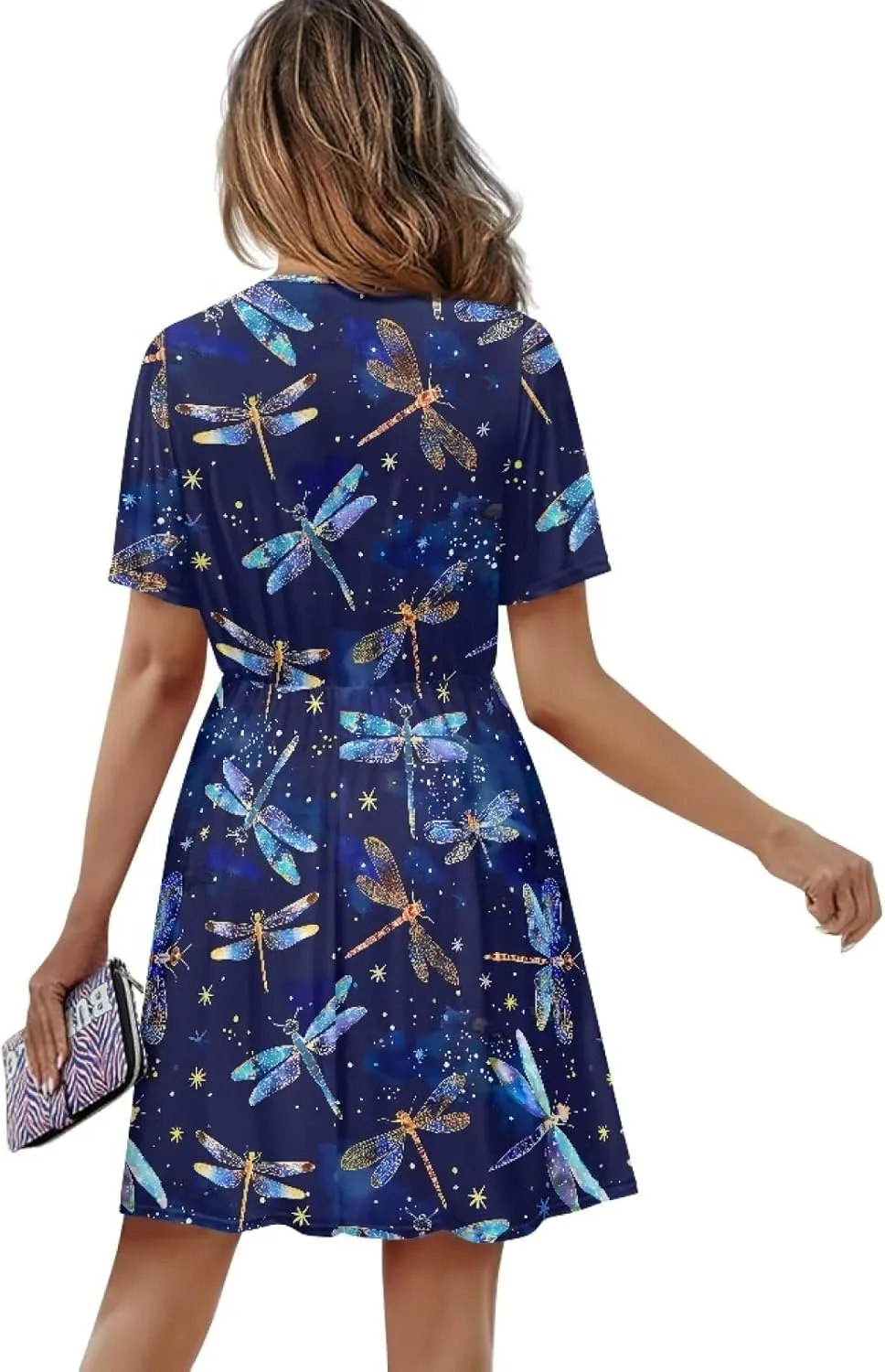 Womens Summer Dresses 2025 Loose V Neck Short Sleeve Sundresses S-2XL