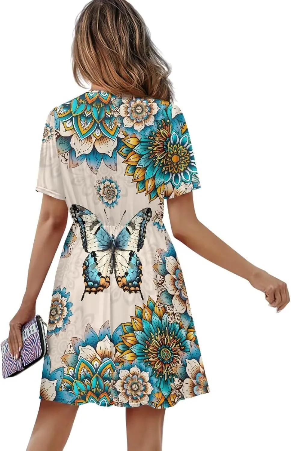 Womens Summer Dresses 2025 Loose V Neck Short Sleeve Sundresses S-2XL
