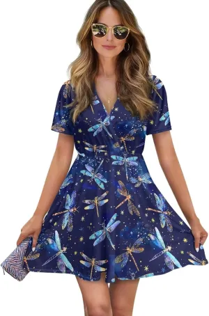Womens Summer Dresses 2025 Loose V Neck Short Sleeve Sundresses S-2XL