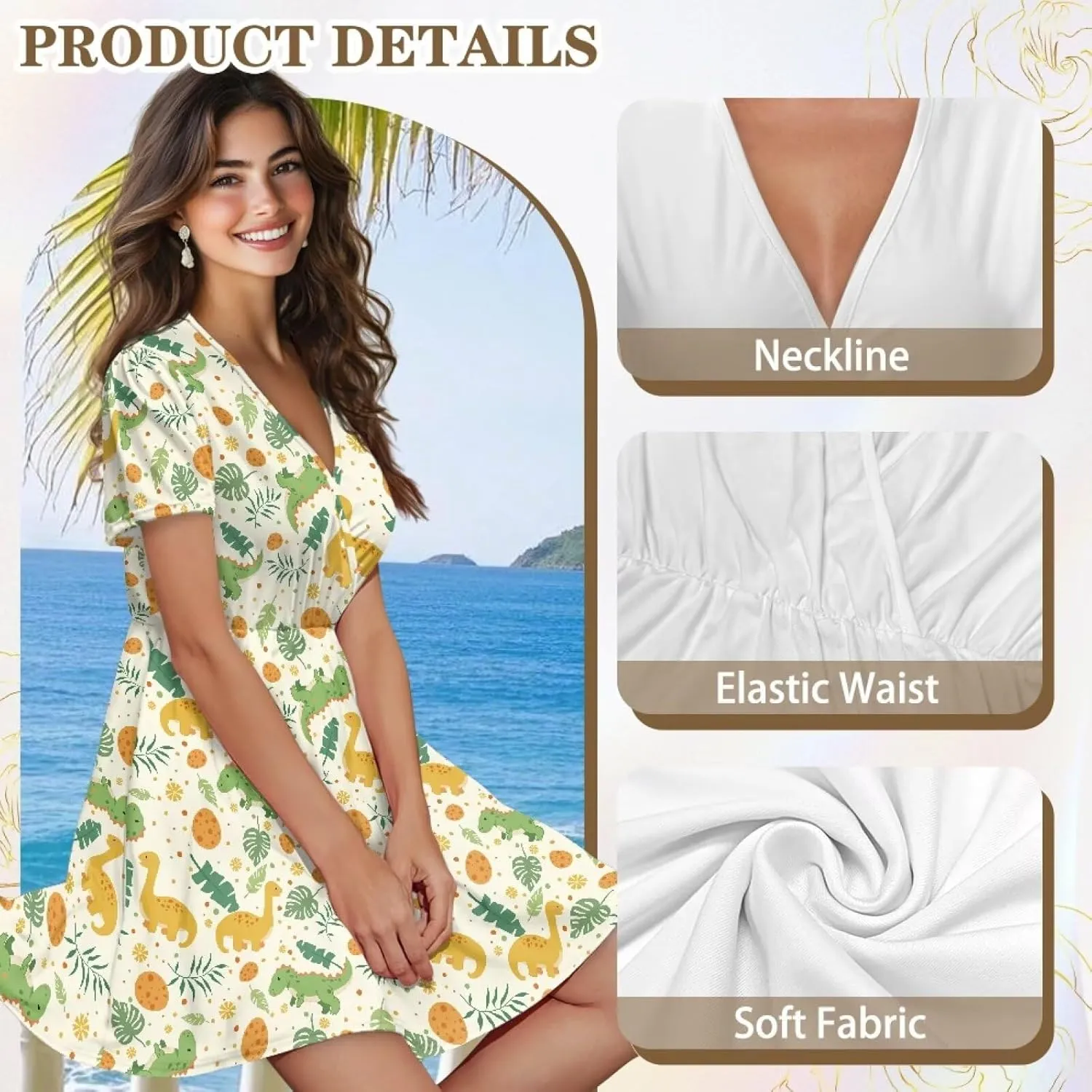 Womens Summer Dresses 2025 Loose V Neck Short Sleeve Sundresses S-2XL
