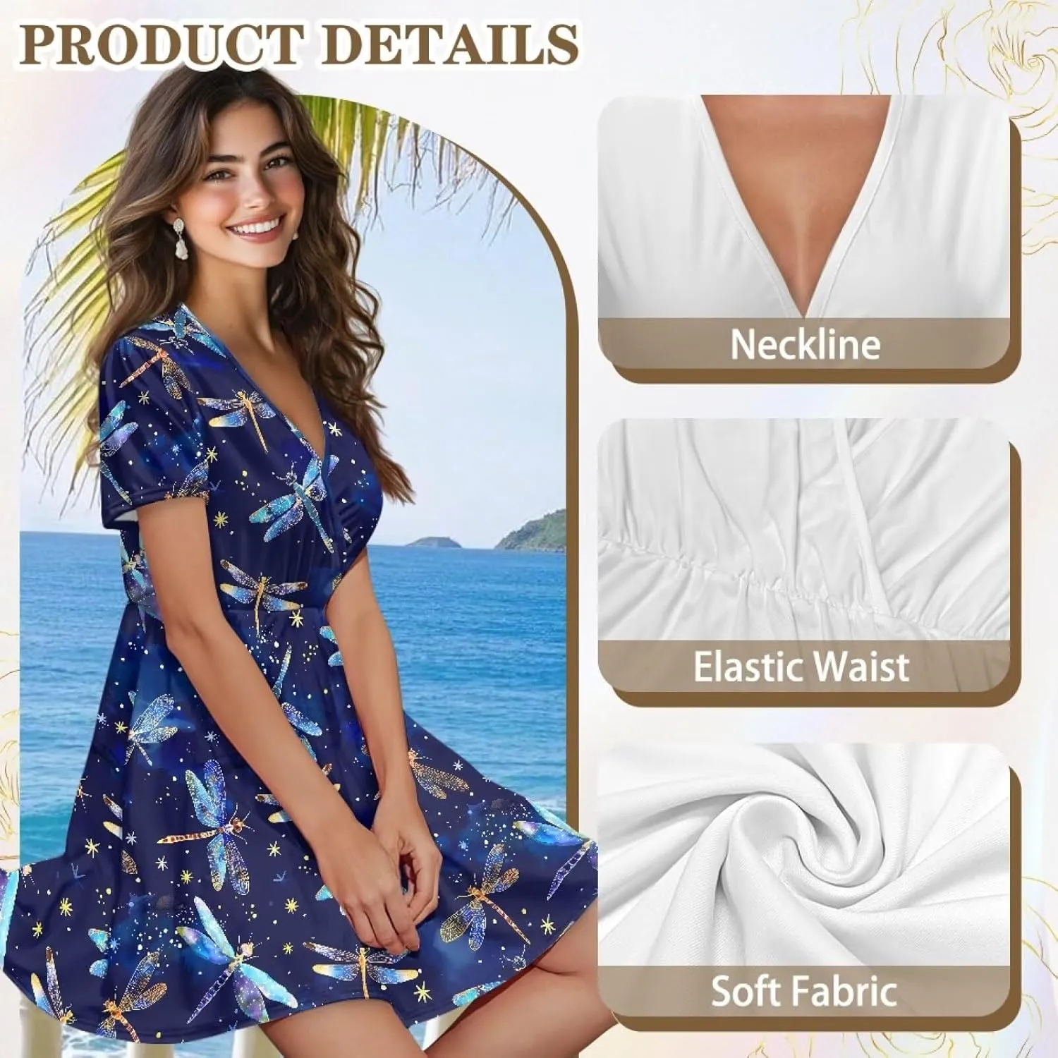 Womens Summer Dresses 2025 Loose V Neck Short Sleeve Sundresses S-2XL