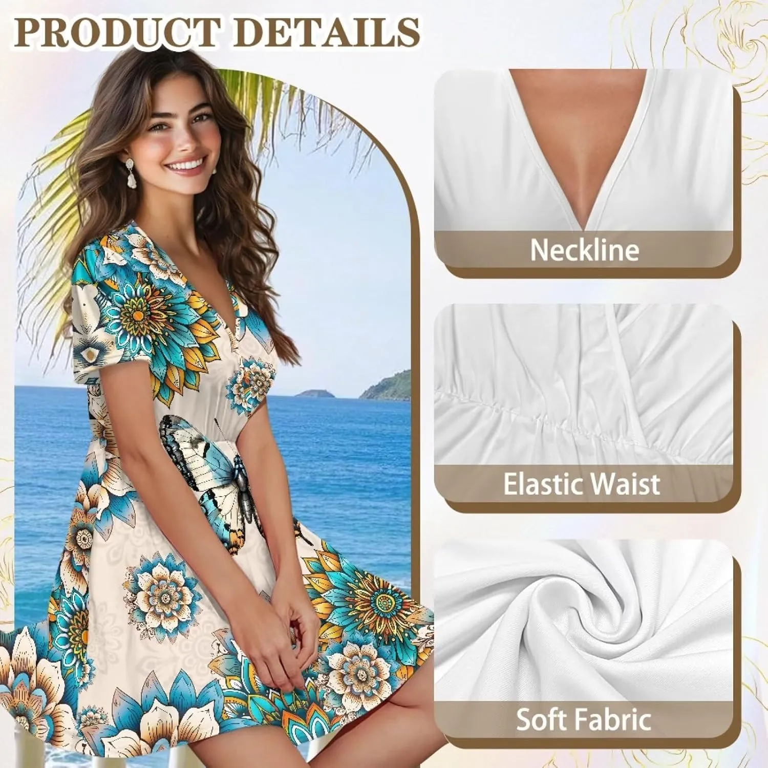Womens Summer Dresses 2025 Loose V Neck Short Sleeve Sundresses S-2XL