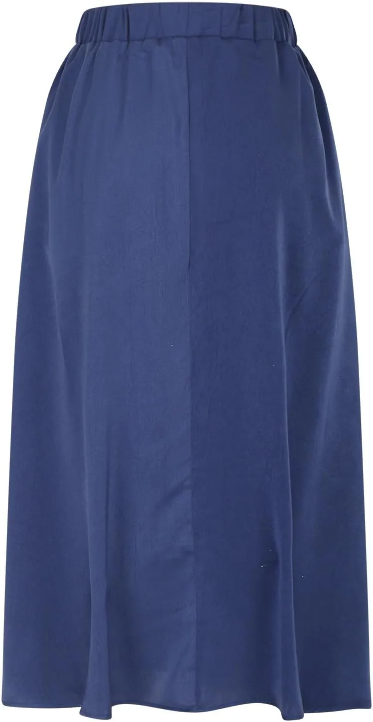Womens Summer Skirts Casual Flowy Swing Pleated A-Line Drawstring High Waisted Long Midi Skirt Holiday Beach Outfits