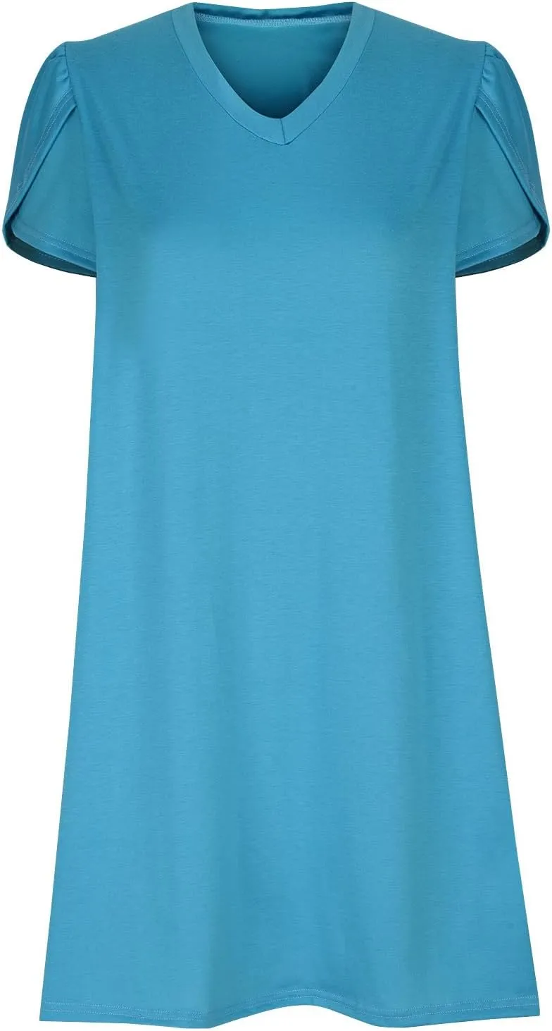 Women's Summer V Neck Mini Dresses 2025 Casual Petal Short Sleeve Flowy Dress Trendy Loose Beach Holiday Dress