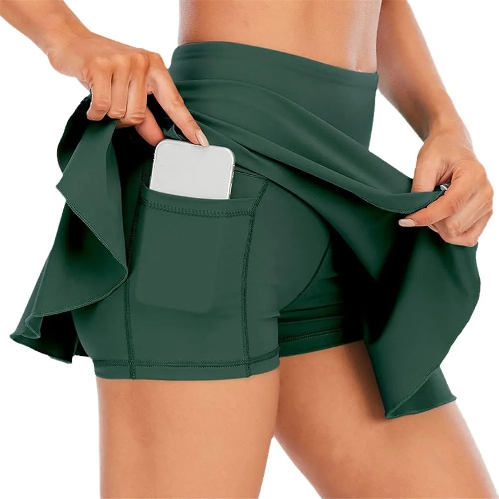 Womens Tennis Golf Pleated Skirt Fitness Shorts High Waist Athletic Quick Dry Running Short Sport Skort