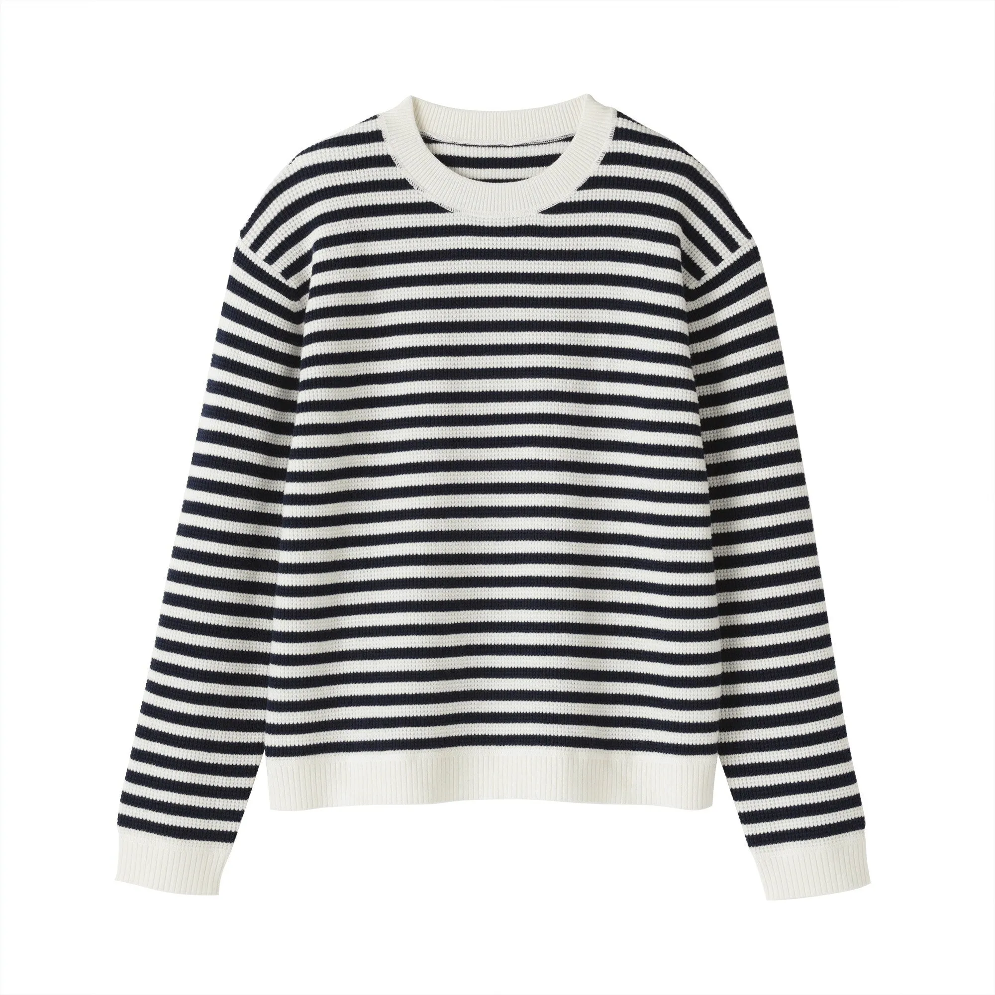 Women's Washable Waffle Knit Crew Neck Striped Sweater