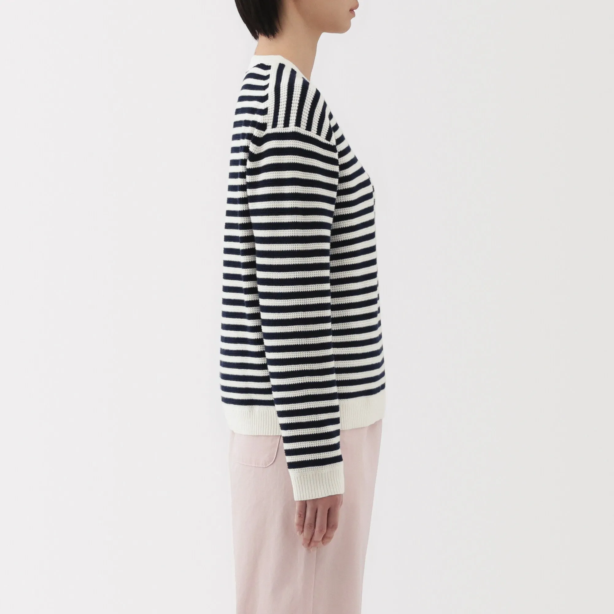 Women's Washable Waffle Knit Crew Neck Striped Sweater