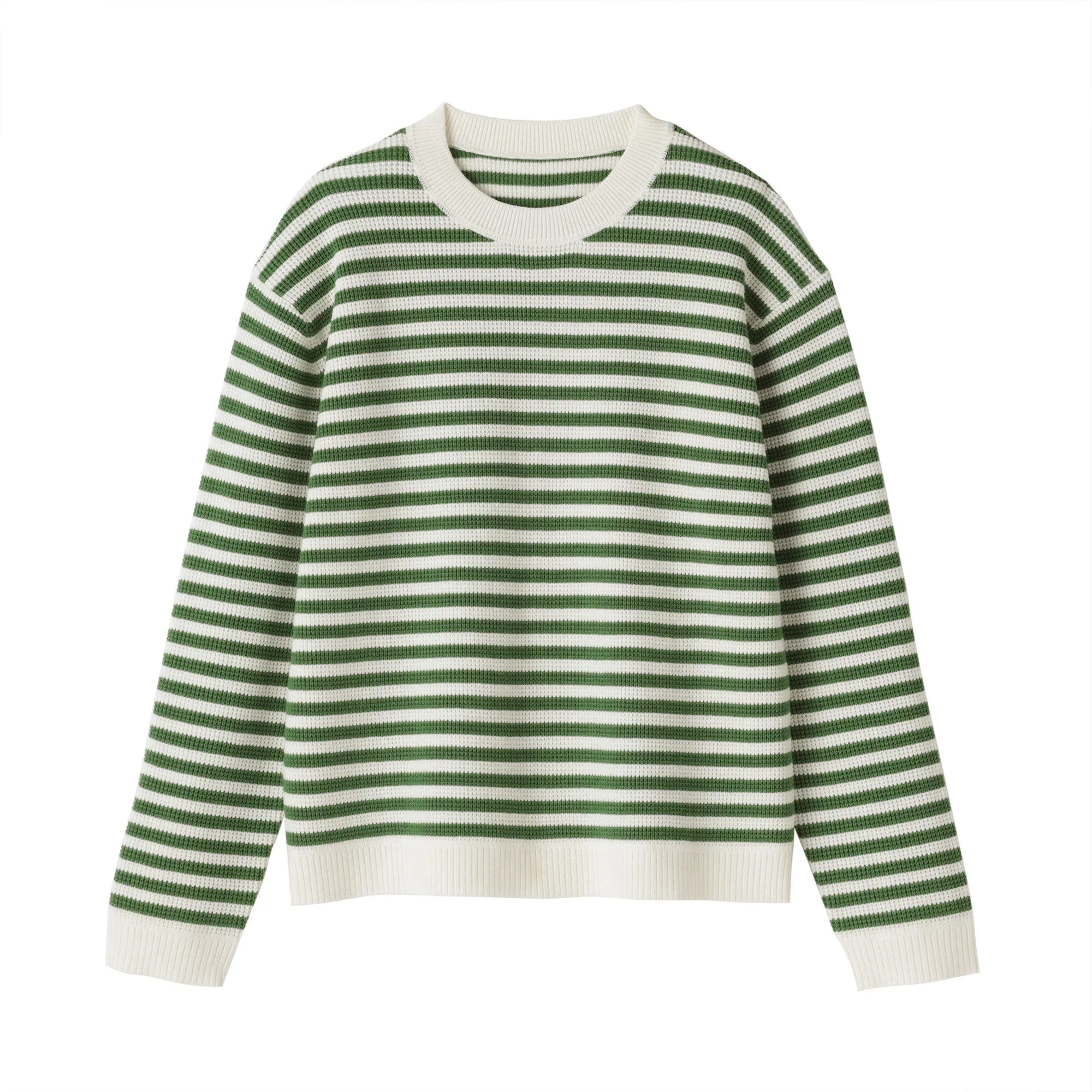 Women's Washable Waffle Knit Crew Neck Striped Sweater