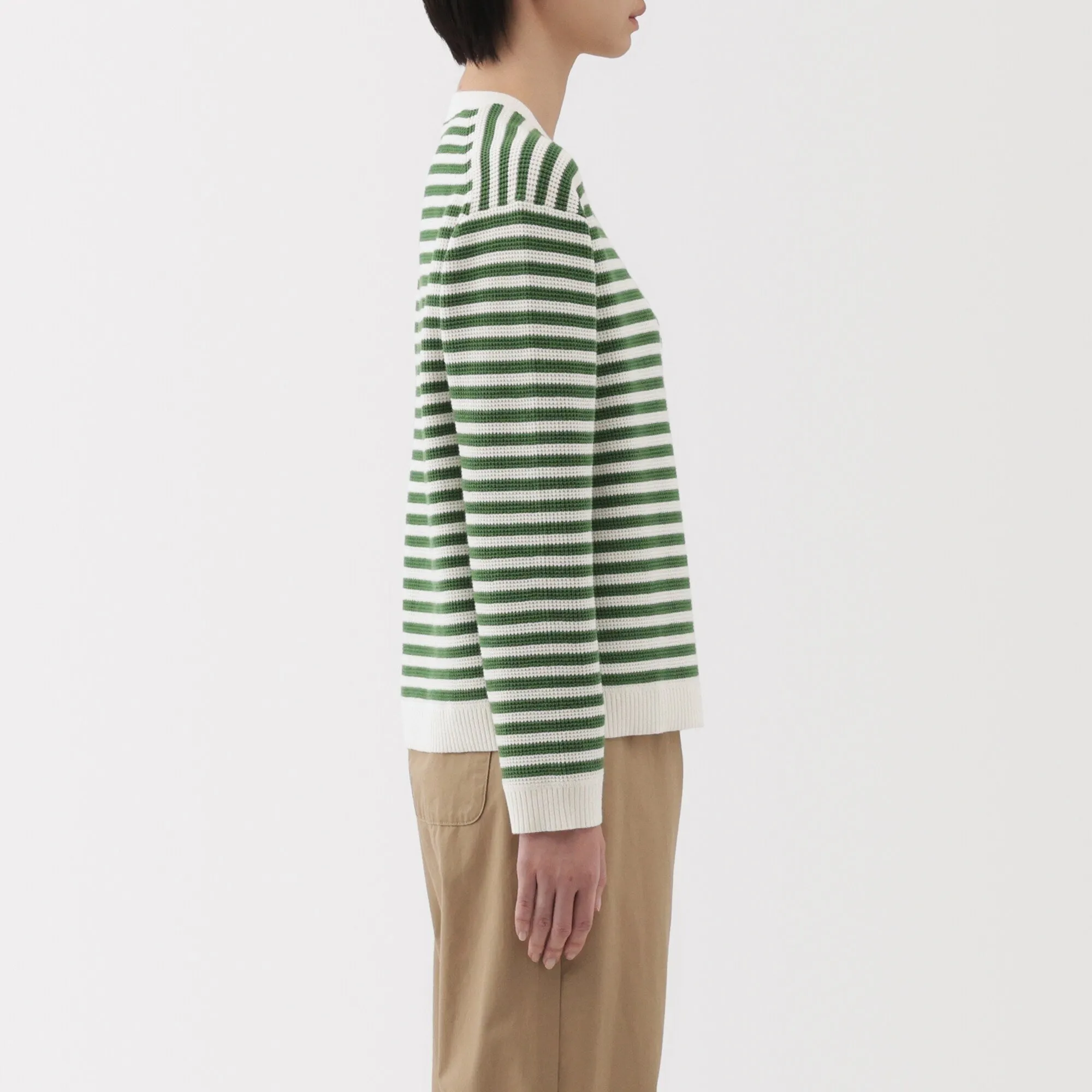 Women's Washable Waffle Knit Crew Neck Striped Sweater
