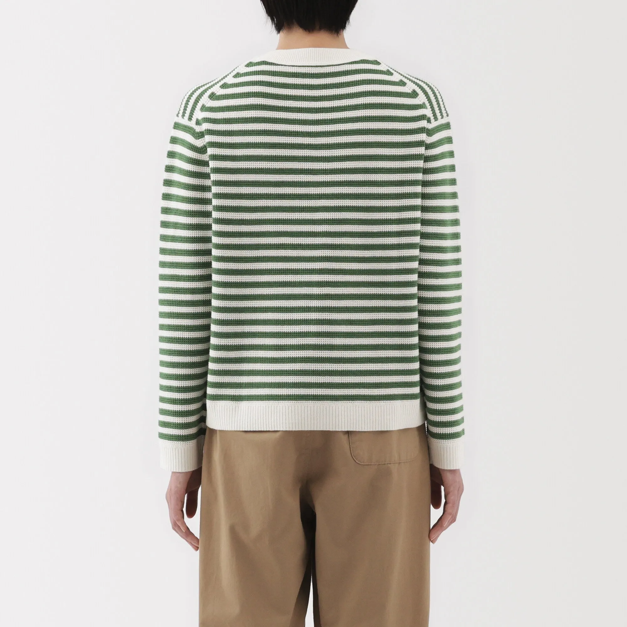 Women's Washable Waffle Knit Crew Neck Striped Sweater