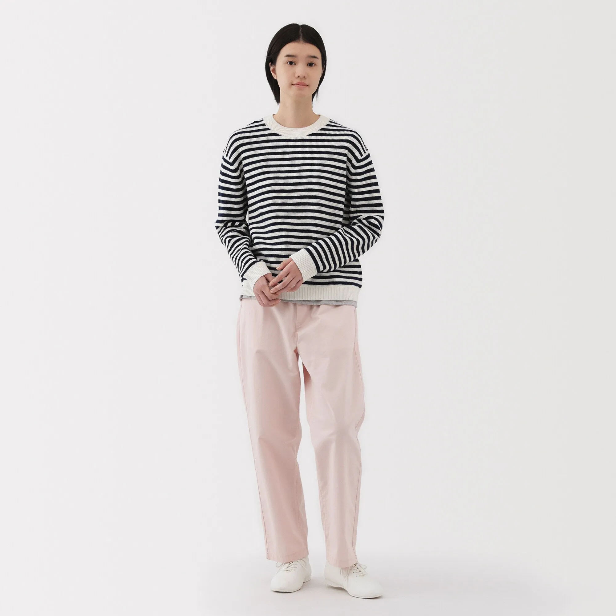 Women's Washable Waffle Knit Crew Neck Striped Sweater