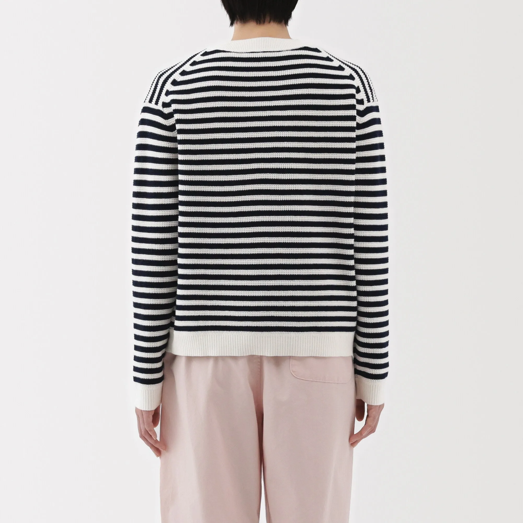Women's Washable Waffle Knit Crew Neck Striped Sweater